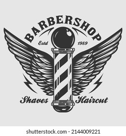 barbershop scissors and vintage shaving blade badge emblem