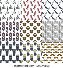 barbershop seamless doodle pattern set