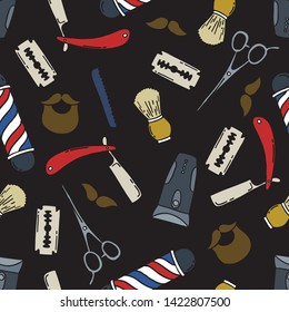 Barbershop Seamless Doodle Pattern, Vector Illustration