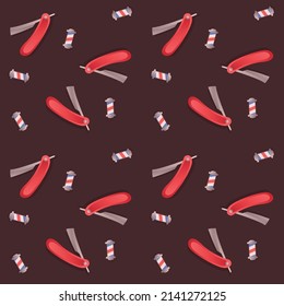 Barbershop seamless pattern, barber pole background template, classic razor blade haircut vector illustration design.