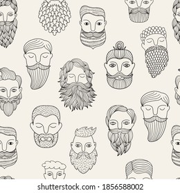 Barbershop seamless pattern with different men hairstyle. Hipster vector background. Can be used for wallpaper, textile, wrapping, web design.