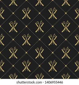 Barbershop seamless pattern with hairdressing scissors and razor