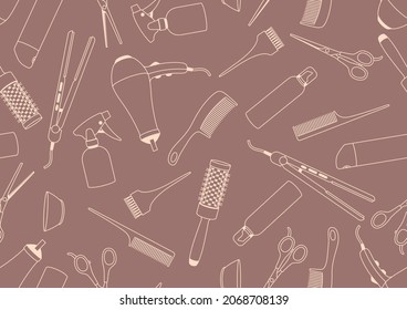 Barbershop seamless pattern with professional hairdressing tools. Haircutting background.