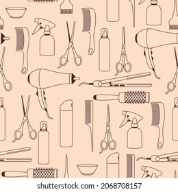 Barbershop seamless pattern with professional hairdressing tools. Haircutting background.