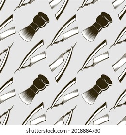 Barbershop nahtloses Muster mit Shave-Bürste und Straight Rasier. Vektorgrafik