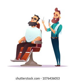 Barbershop service concept cartoon characters. Vector illustration.