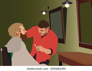 El concepto de cliente de servicios de peluquería. Hombre en la peluquería y corte de pelo. Salón profesional de peluquería. 