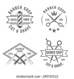 Barbershop set of vector monochrome labels on white background