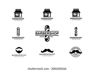 Barbershop simple flat logo set vector