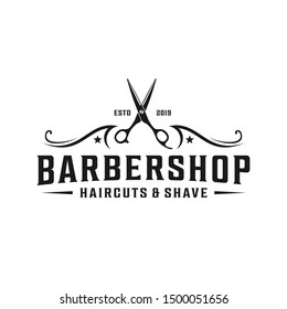 Barbershop simple minimalist logo design with elegant ornament