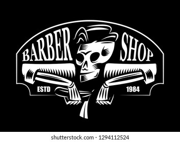 Barbershop skull vintage monochrome logo