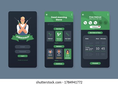 Barbershop smartphone application template with mascot logo character illustration