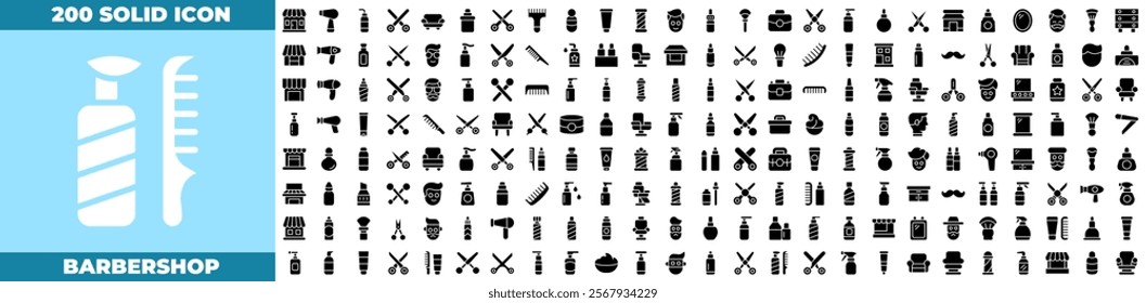 Barbershop Solid Editable Icons set. Vector illustration in modern thin solid style of barbershop icons: salon, beauty, hair, etc