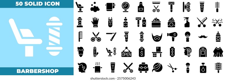 Barbershop Solid Editable Icons set. Vector illustration in modern thin solid style of barbershop icons: salon, barber, beauty, etc