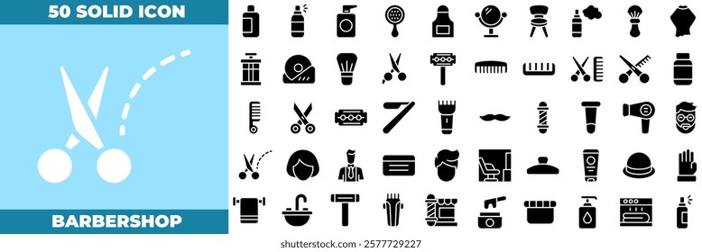 Barbershop Solid Editable Icons set. Vector illustration in modern thin solid style of barbershop icons: barber, comb, beauty, etc