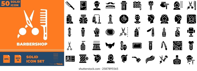 Barbershop Solid Editable Icons set. Vector illustration in modern thin solid style of barbershop icons: hair, style, fashion, etc