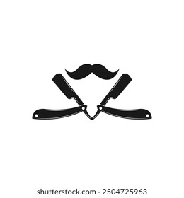 Barbershop straight razor and mustache icon of barber shop vector design