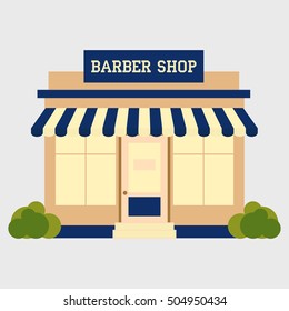 Barbershop street building facade small shop front shopping design detailed illustration Vector