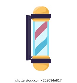 Barbearia listrado poste em design plano. Símbolo clássico do salão de barbeiro. Ilustração vetorial isolada.
