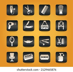 barbershop symbols on black buttons on yellow background