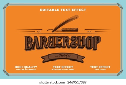 Barbershop Text. Editable Text Effect. Old Razor Blade. Vintage. Haircut. Text Style Editable. Vector File.