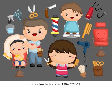 a barbershop theme vector set