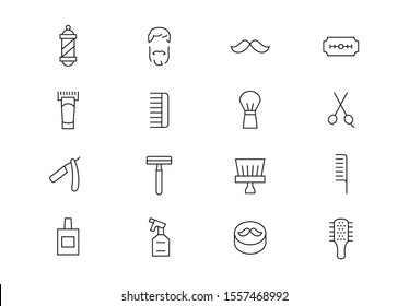 Barbershop thin line vector icons. Editable stroke.