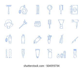 Barbershop tool icons handmade style