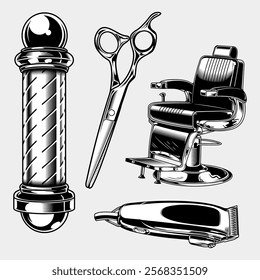 Barbershop tools and equipment vector set