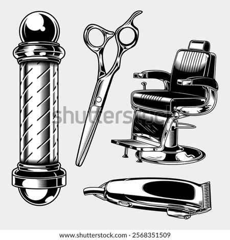 Barbershop tools and equipment vector set