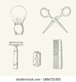 Barbershop Tools Hand Drawn Vector Isolated Elements Set
