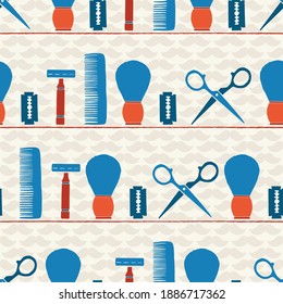 Barbershop Tools on the Shelf  Vector Seamless Pattern