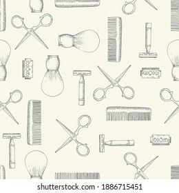 Barbershop Tools Vintage Hand Drawn Vector Seamless Pattern
