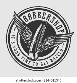 Barbershop Trimmer And Clipper Hair Cutting Vintage Emblem Logo 