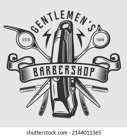 barbershop trimmer and clipper hair cutting vintage emblem logo 