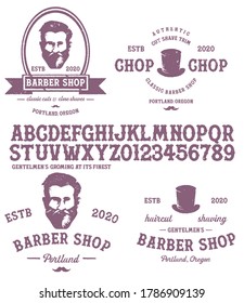 Barbershop typeface / Retro alphabet in western style / Slab Serif type letters on a grunge background / Handmade Vintage Font for labels and posters. Letters and numbers. Vector Illustration.
