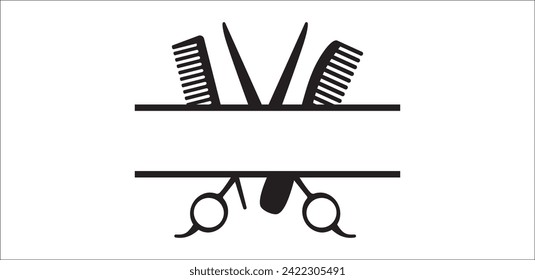 Barbershop utensils split banner. Hair salon split banner template. Hairstylist name sign vector. Great template for hairdresser name banner.