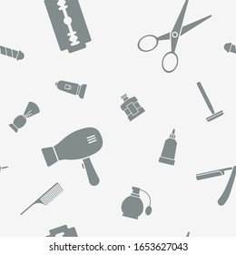 Barbershop - Vector background (seamless pattern) of silhouettes beauty salon for graphic design