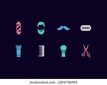 Barbershop vector icon set. Barber shop equipment, tools, cosmetics icons.