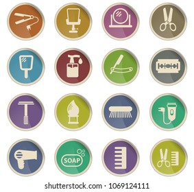 barbershop vector icons in the form of round paper labels