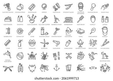 Iconos vectoriales de Barbershop conjunto. Ilustración del vector