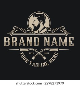 Barbershop vector logo design. Concept Illustration of vintage letters with ornaments on a dark background