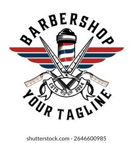 barbershop Vector logo design with decorative ornament frame vintage style	
