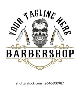 barbershop Vector logo design with decorative ornament frame vintage style	
