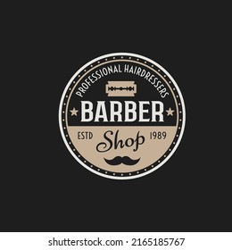 barbershop vector two style black colored vintage round badge emblem label logo white dark background vintage illustration template icon graphic design scissors symbol