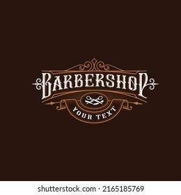 barbershop vector two style black colored vintage round badge emblem label logo white dark background vintage illustration template icon graphic design scissors symbol