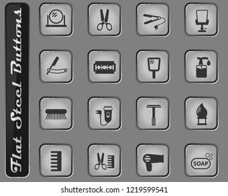barbershop vector web icons on the flat steel buttons