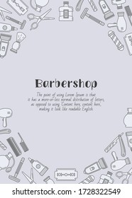 Barbershop - vertical card with text and vector color illustrations of beauty salon for graphic design