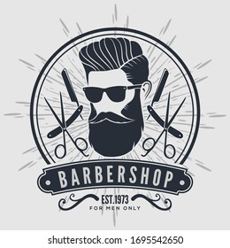 Barbershop vintage label, badge, or emblem. Vector illustration