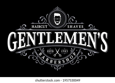 Barbershop vintage lettering logo with decorative ornamental frame